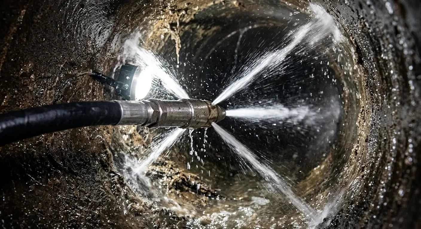 High-pressure hydro jetting nozzle cleaning sewer pipe for Storm Drain Cleaning in Lake San Marcos